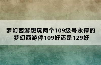 梦幻西游想玩两个109级号永停的 梦幻西游停109好还是129好